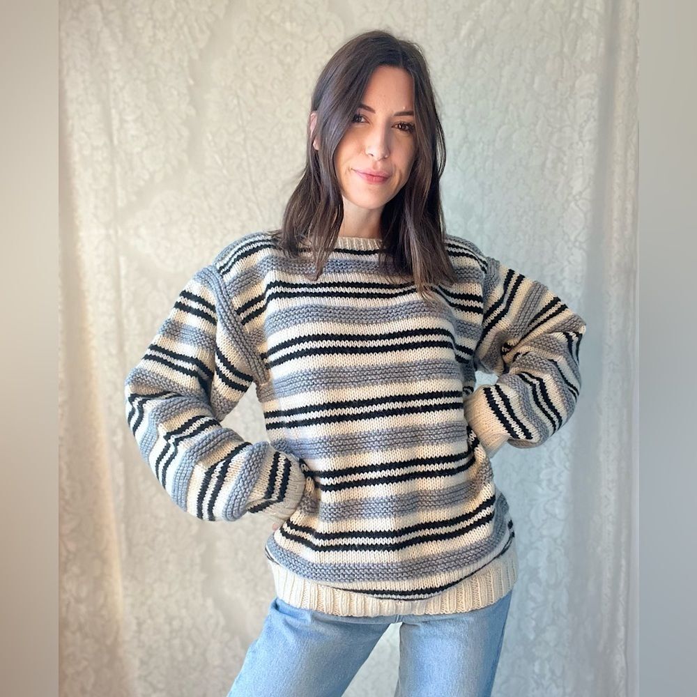 Vintage Handmade Chunky Striped Knit Sweater – Timeless & Cozy